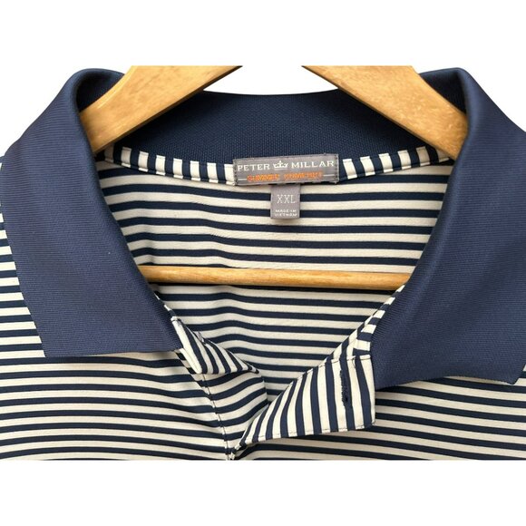 Peter Millar Navy Blue White Congressional Performance Polo Shirt XXL Striped - Picture 4 of 7